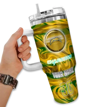 personalized los angeles chargers marbled stripes blue curved tumbler fashion forward.webp