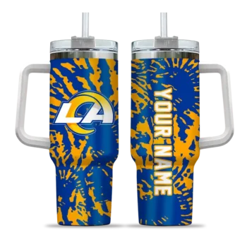 personalized los angeles rams burst swirl blue curved tumbler best selling.webp