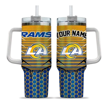 personalized los angeles rams hex texture blue curved tumbler best selling.webp
