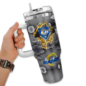 personalized los angeles rams superman shield blue gray curved tumbler fashion forward.webp