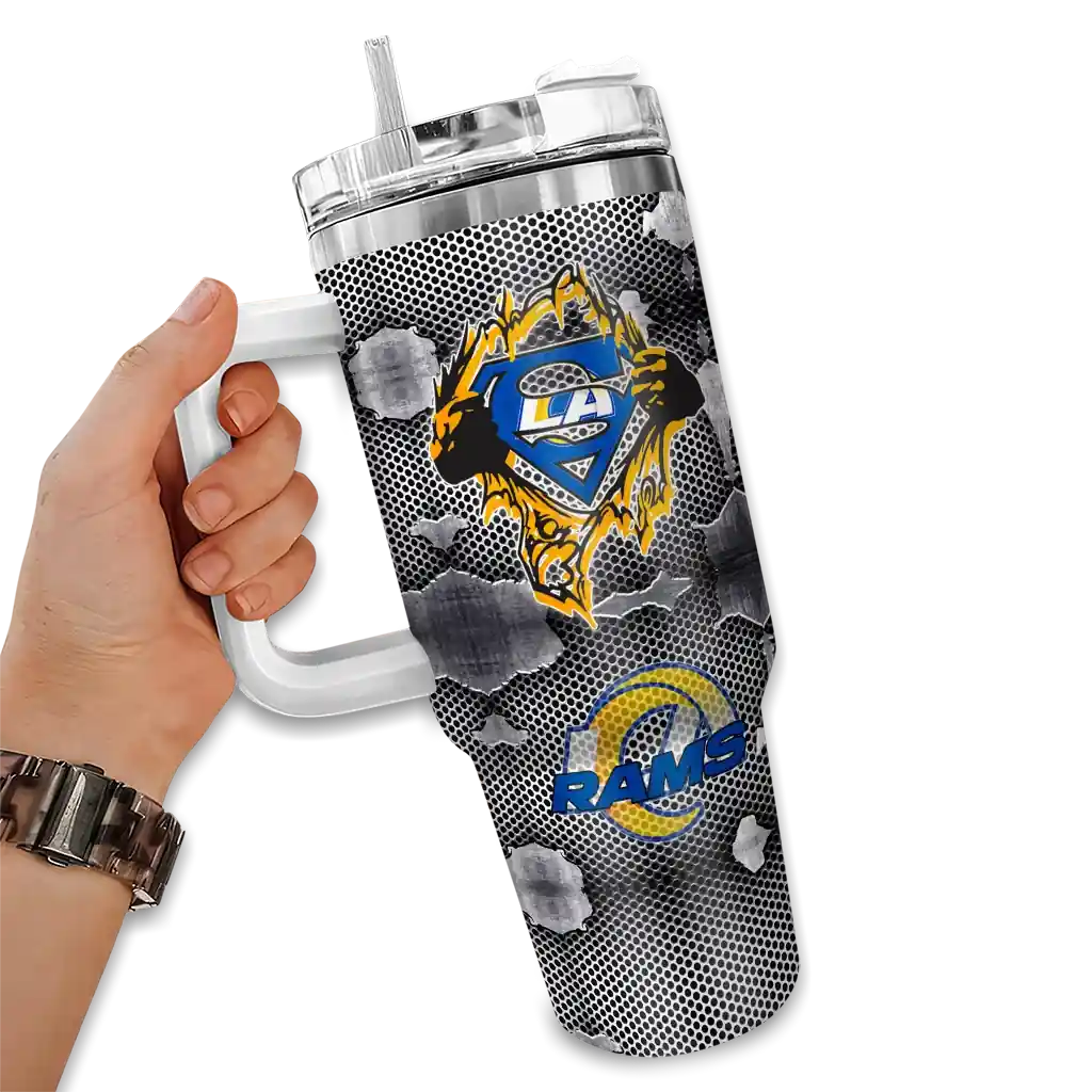 personalized los angeles rams superman shield blue gray curved tumbler fashion forward.webp personalized los angeles rams superman shield blue gray curved tumbler fashion forward.webp