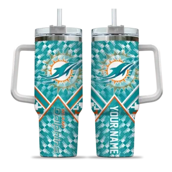 personalized miami dolphins chevron angle aqua curved tumbler best selling.webp