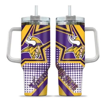 personalized minnesota vikings arrow burst purple curved tumbler best selling.webp