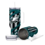 personalized philadelphia eagles claw cut green black curved tumbler best selling.webp