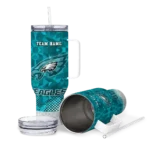 personalized philadelphia eagles geometric prism green curved tumbler best selling.webp