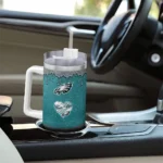 personalized philadelphia eagles heart helmet motif green curved tumbler best selling.webp