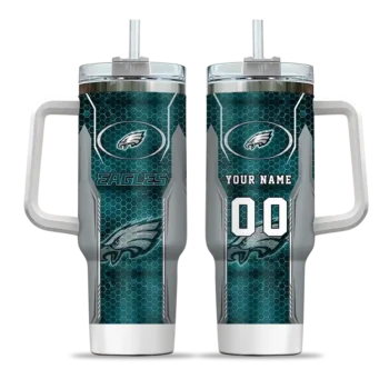 personalized philadelphia eagles hexagon armor green curved tumbler best selling.webp