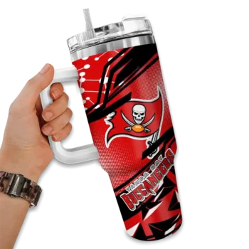 personalized tampa bay buccaneers abstract paths red curved tumbler fashion forward.webp